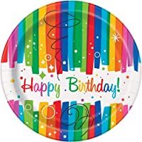 Los mejores  - Unique Party Platos de Papel Fiesta de Cumpleaños de Franja- 8 Unidades- Multicolor- 18 cm